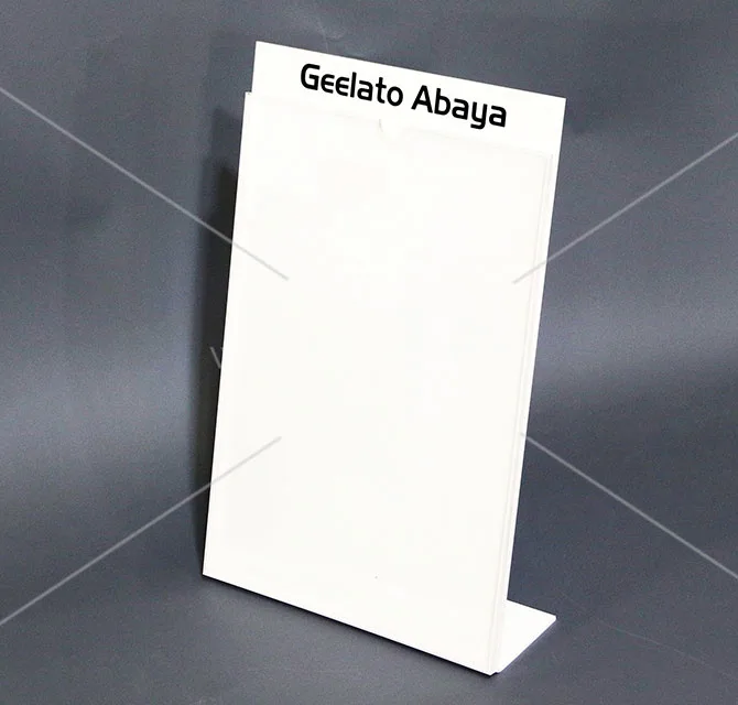 L-Shaped White Acrylic Sign Stand