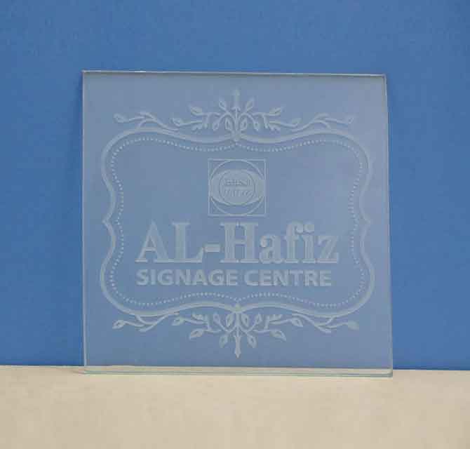 Sandblasted Logo on Square Glass Plate